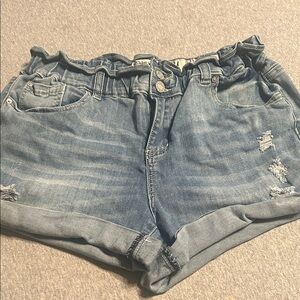 Light Blue Ruffled Denim Shorts